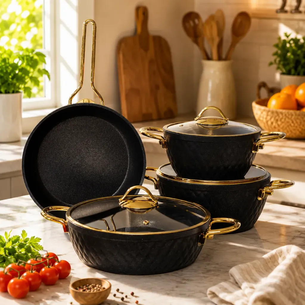 [WHM-1603] Batterie De Cuisine Vivaldi Lidya Diamond- 7 Pièces Granit- Noir