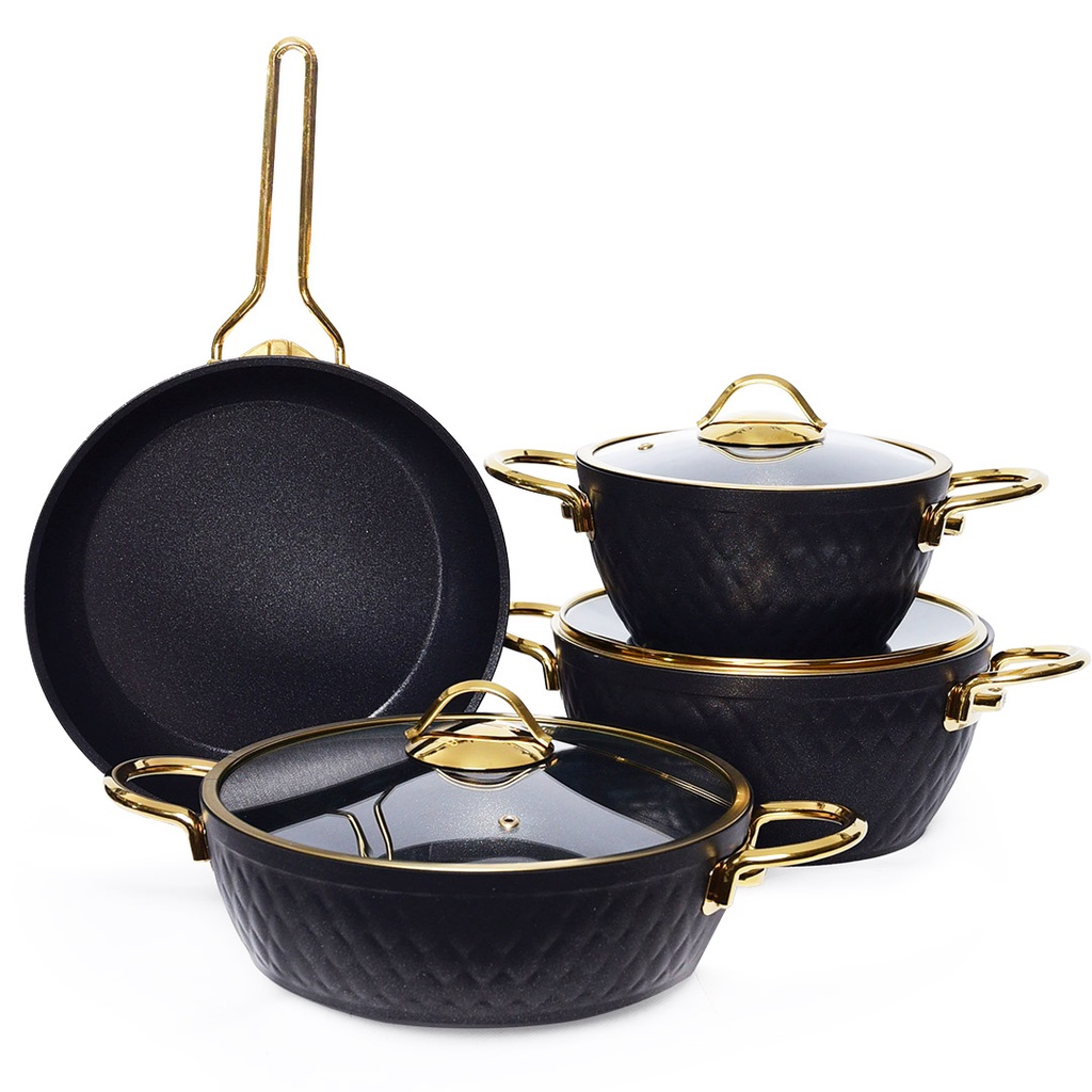 [WHM-1603] Batterie De Cuisine Vivaldi Lidya Diamond- 7 Pièces Granit- Noir