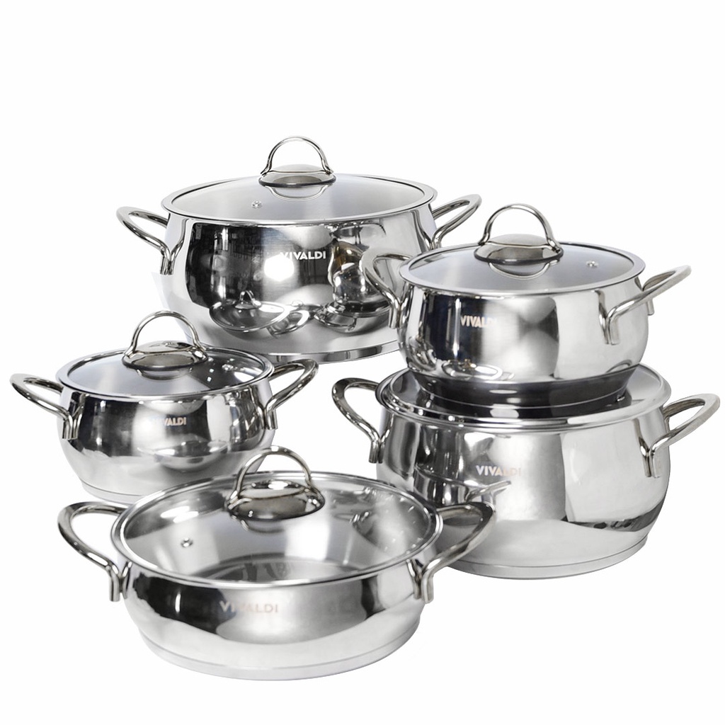 [WHM-1744A] Batterie De Cuisine Vivaldi Rana 10 pieces En Inox 18/10 Argent