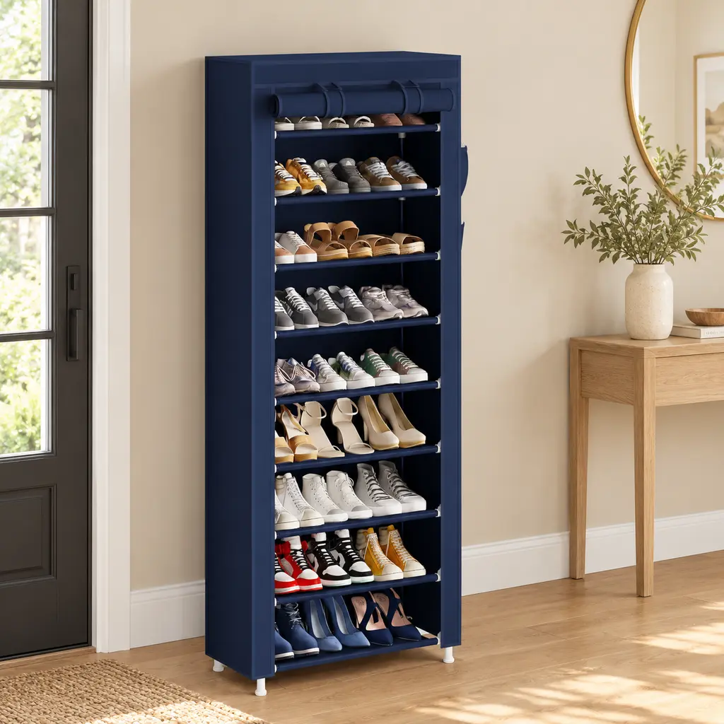 [YL-8102-10-B] Porte Chaussures- 9 Etagères - Bleu - 58 x 30 x 158 cm