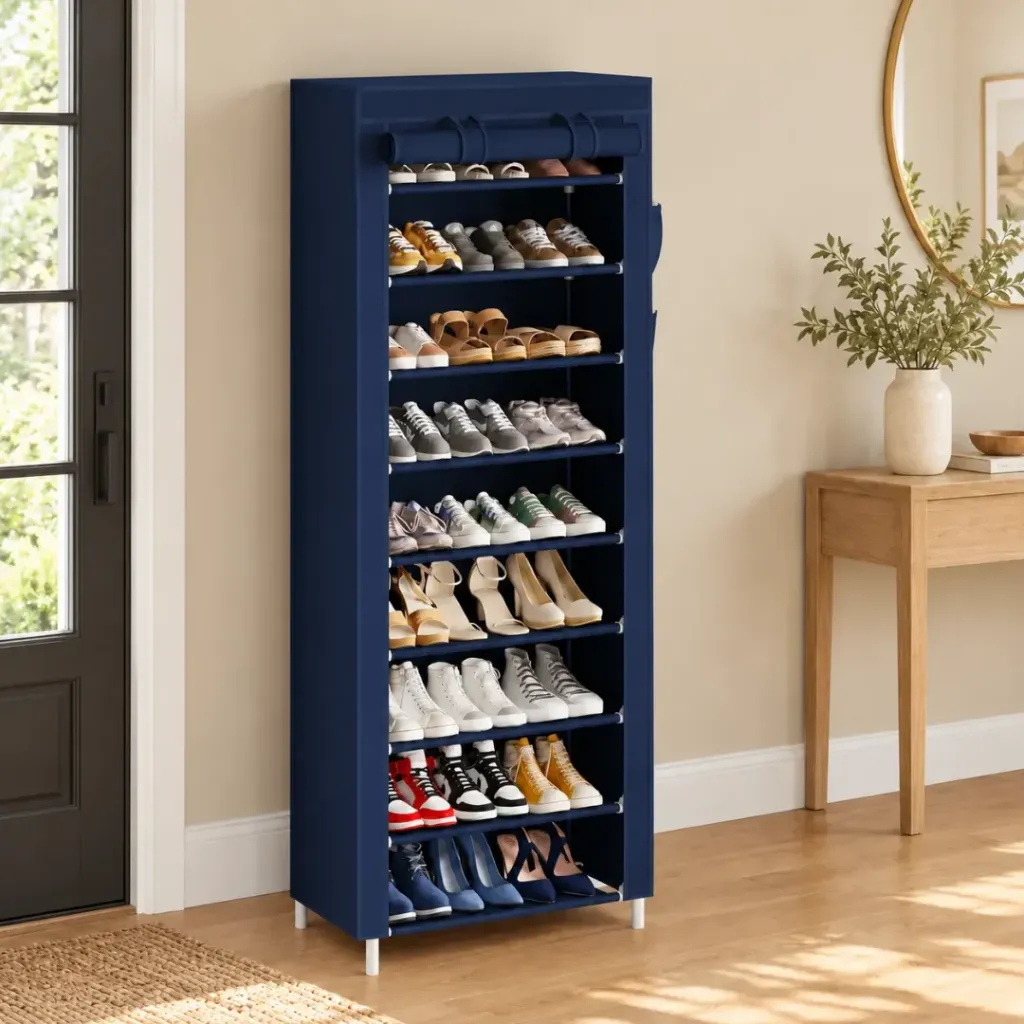 Porte Chaussures- 9 Etagères - Bleu - 58 x 30 x 158 cm