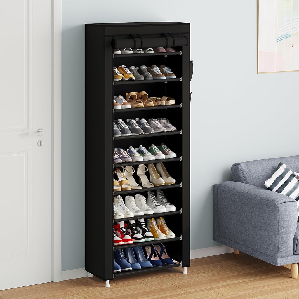 Armoire Chaussures Mobile à 9 niveaux - Noir- 58x30x158
