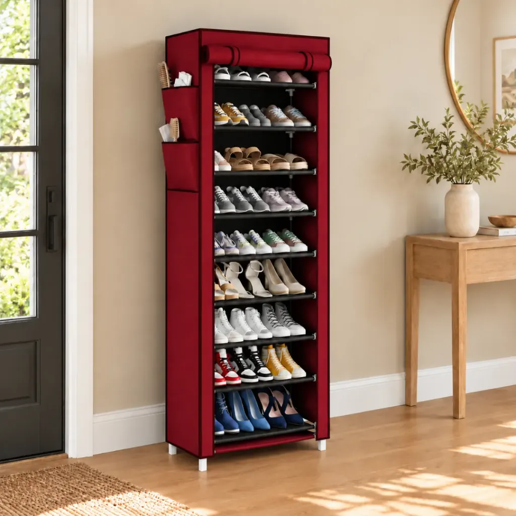 [YL-8102-10-R] Porte Chaussures- 9 Etagères - Rouge - 58 x 30 x 158 cm