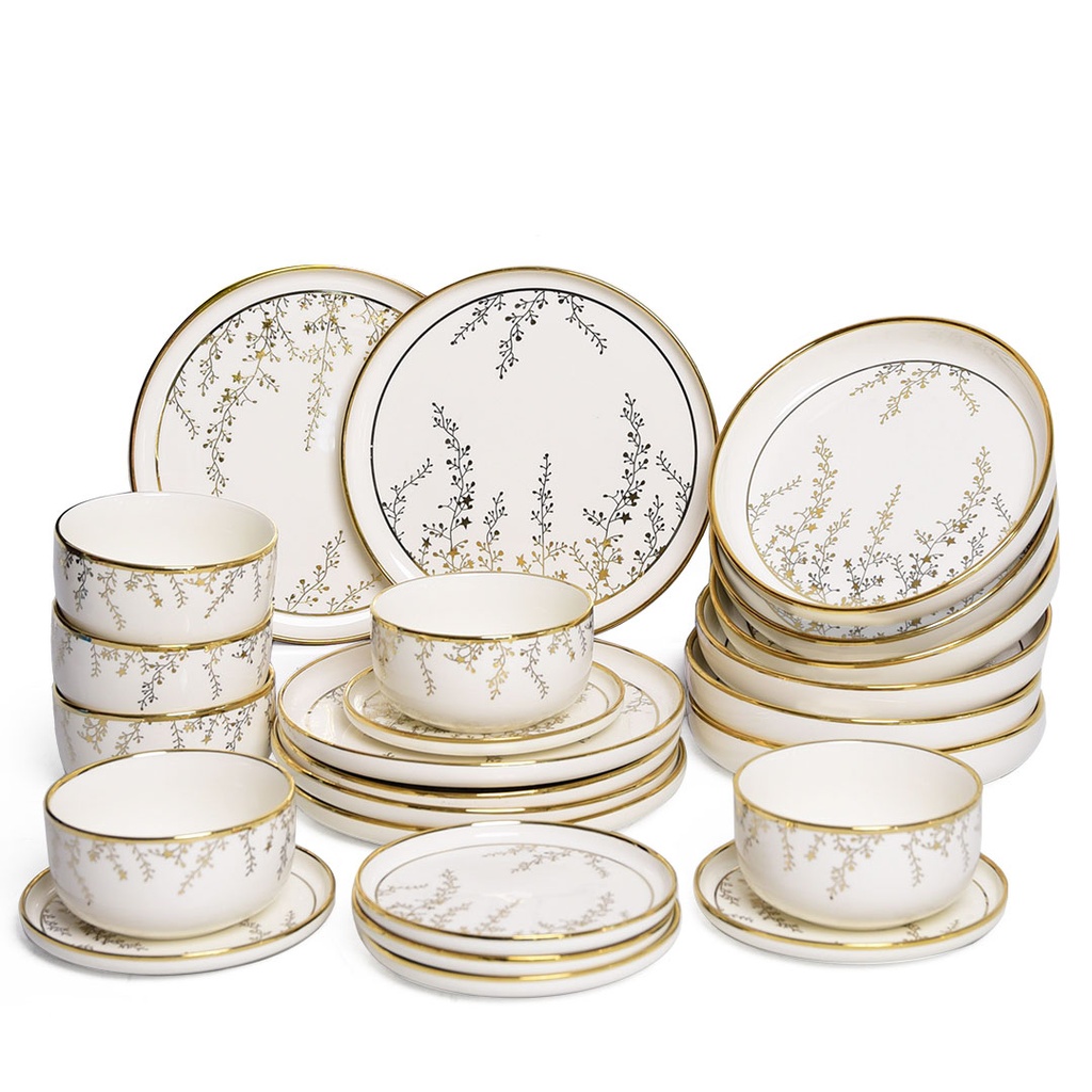 [JE7376] Service à Table en Porcelaine 24 Pièces Golden House Doré