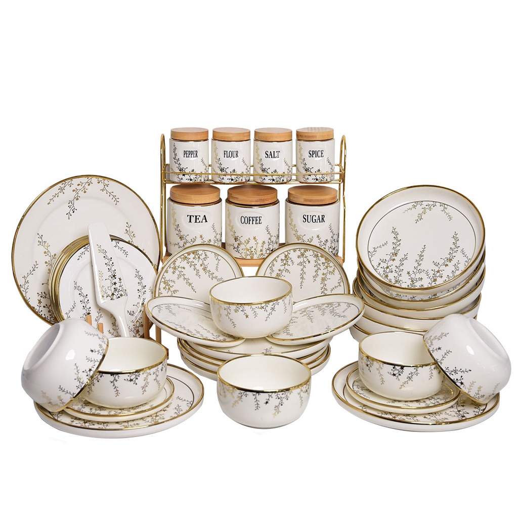 [PACK39PGH] Service à Table en Porcelaine 39 Pièces Golden House Doré 