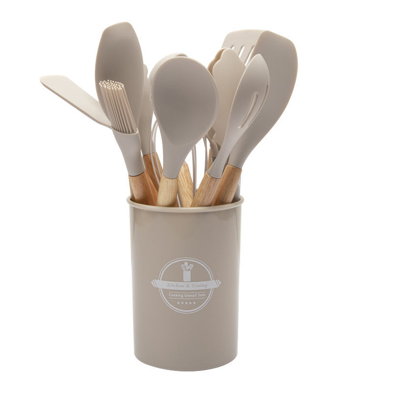 [SAIE106-1B] Set D'ustensiles De Cuisine 12 Pièces En Silicone Beige