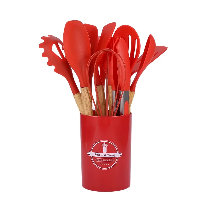 [SAIE106-1R] Set D'ustensiles De Cuisine 12 Pièces En Silicone Rouge