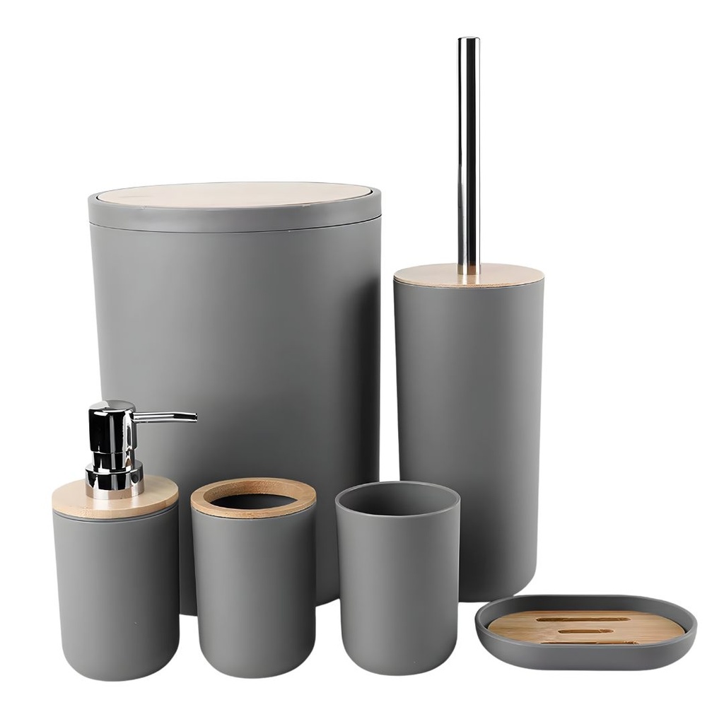Accessoires de salle de bain 6 pièces Rond Gris