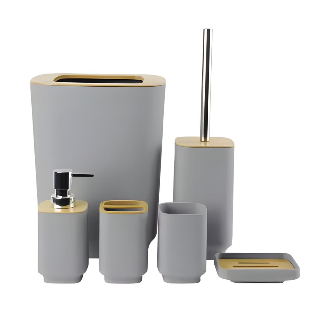 Accessoires de salle de bain 6 pièces Carré Gris