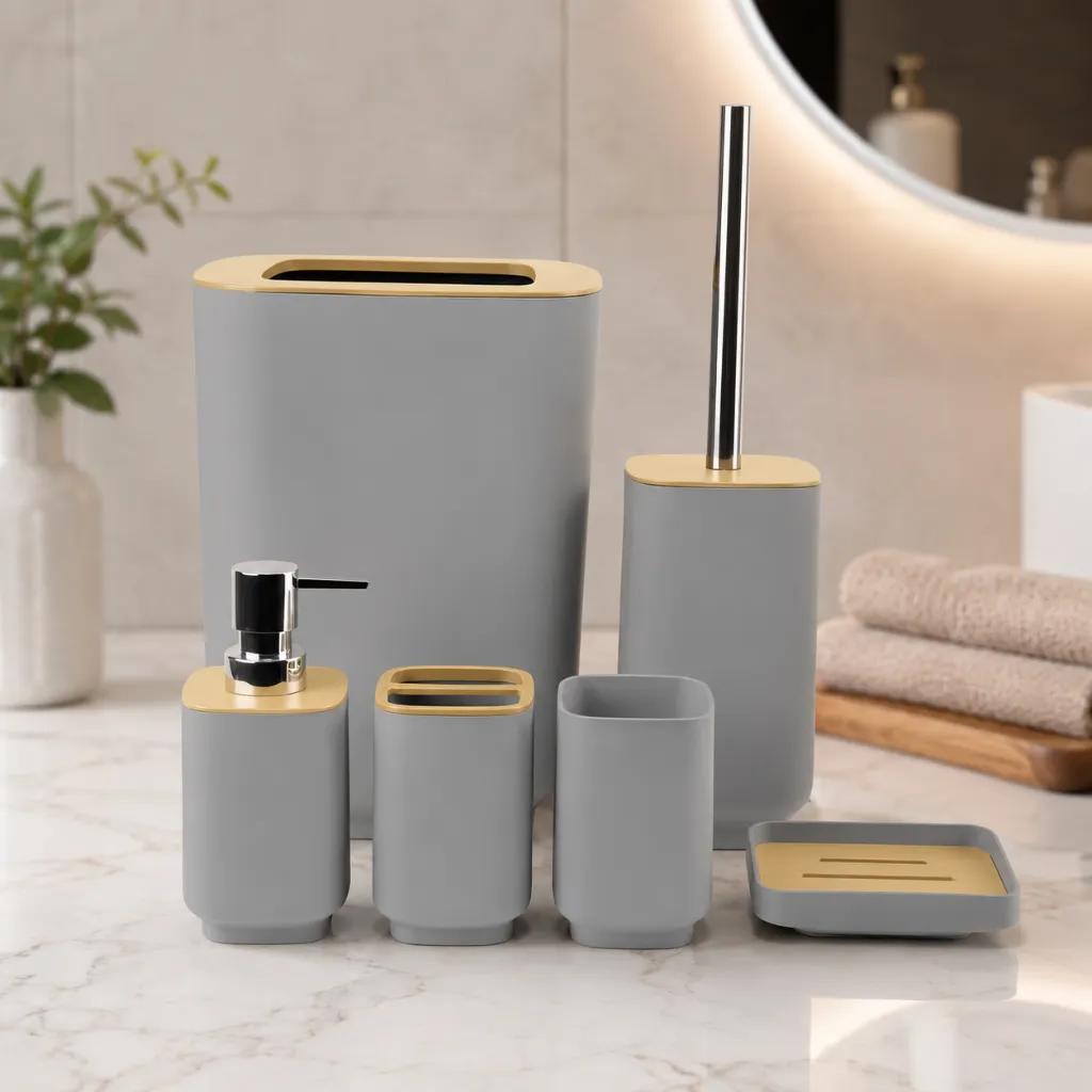 Accessoires de salle de bain 6 pièces Carré Gris