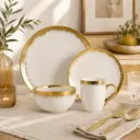 Service De Table En Porcelaine 16 Pièces- Golden House Doré- M1