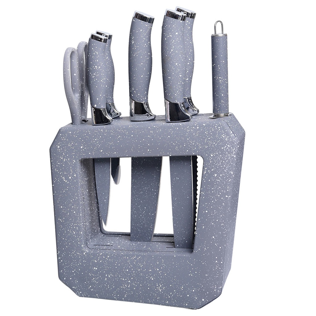 [SAIE106-2G] Ensemble 8 Pièces Couteaux avec Support- Gris