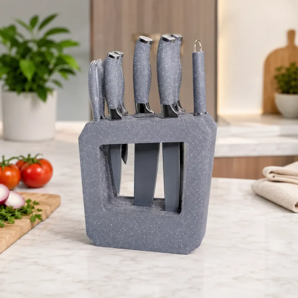 [SAIE106-2G] Ensemble De Couteaux Avec Support-8 Pièces- Gris