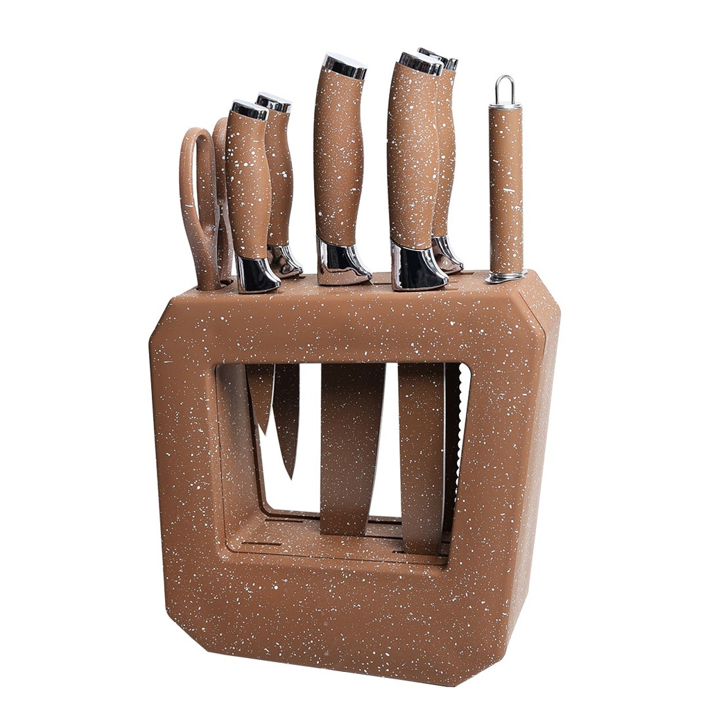 Ensemble 8 Pièces Couteaux avec Support Marron
