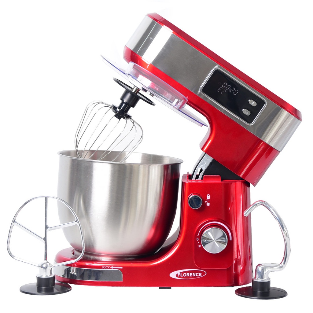 [6466AE-R] Robot Pétrin Florence 1300W avec Écran Digital et Bol 5L - Rouge