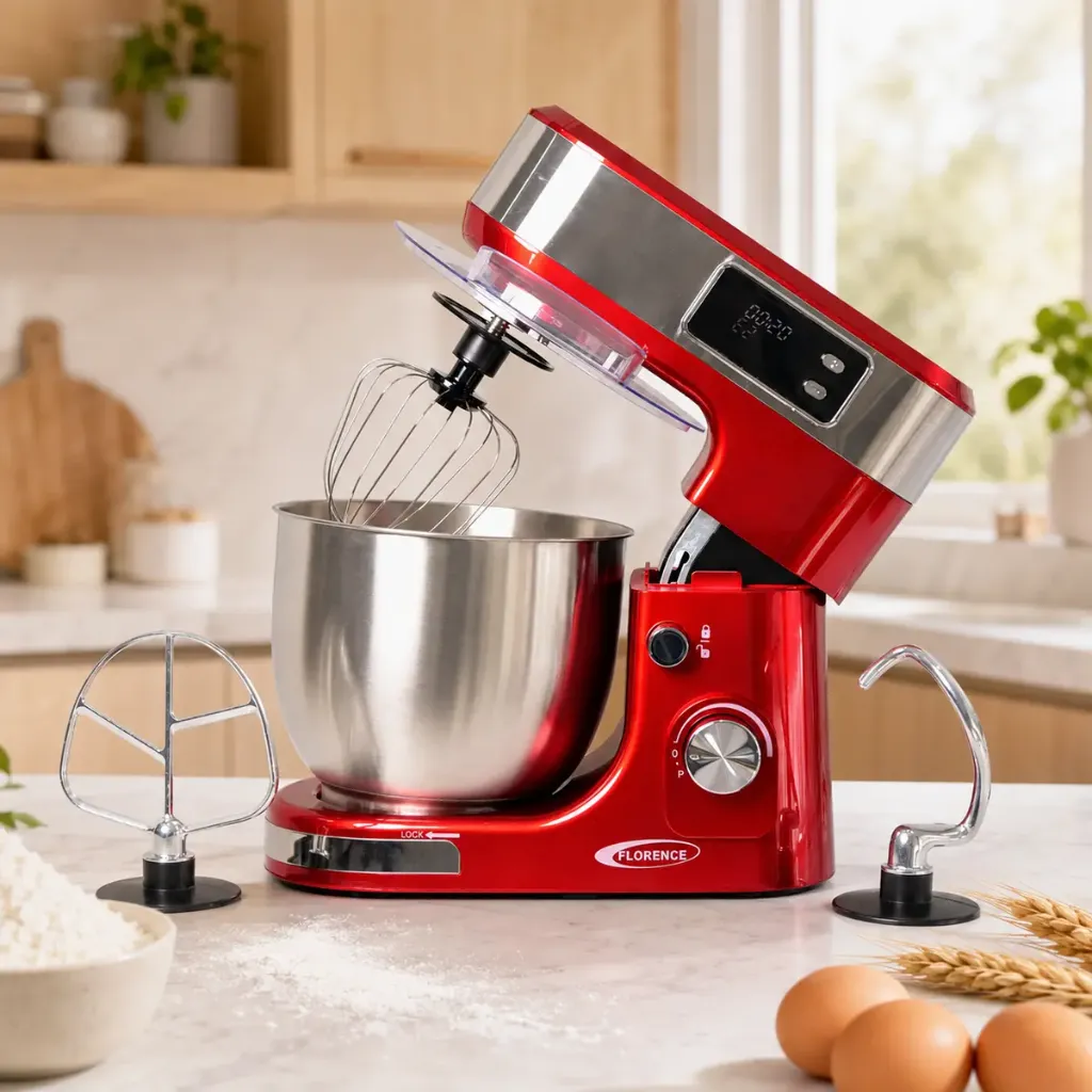 [6466AE-R] Robot Pétrin Florence 1300W avec Écran Digital et Bol 5L - Rouge