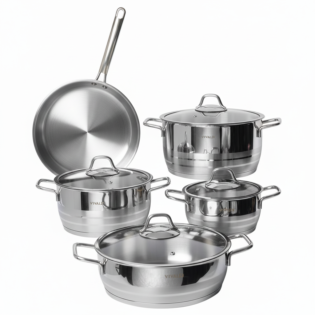 [WHM-435A] Batterie De Cuisine Vivaldi Aster 9 pieces En Inox 18/10 Argent