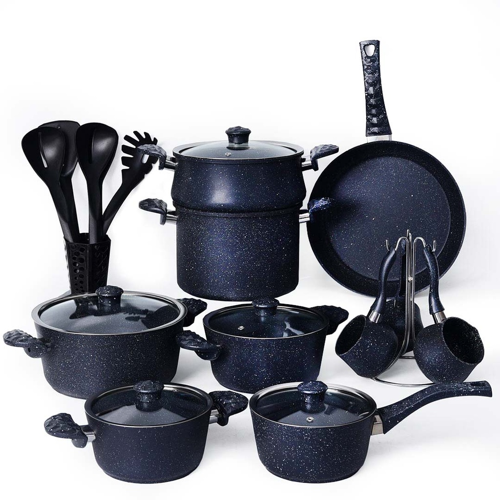 [GH22N] Batterie de Cuisine 22 Pièces Granite Golden House Bleu Nuit