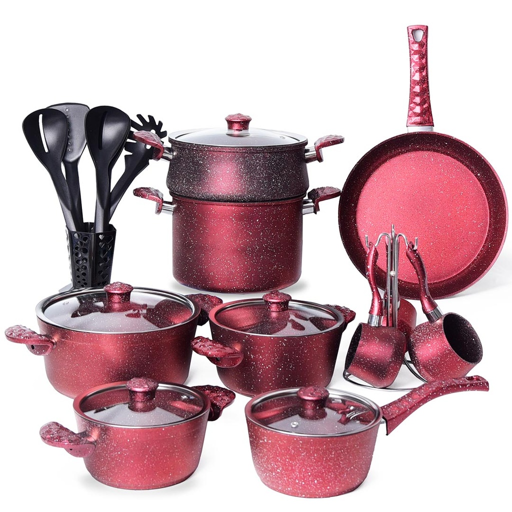 Batterie de Cuisine 22 Pièces Granite Golden House Rouge