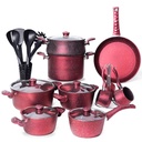 Batterie de Cuisine 22 Pièces Granite Golden House Rouge