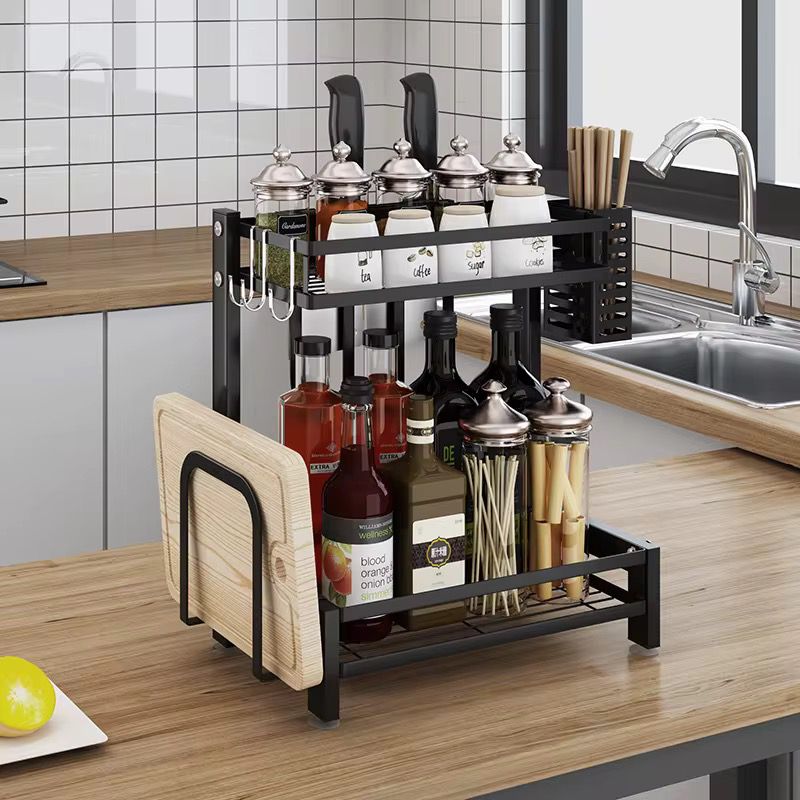 Etagère de Rangement à 2 Niveaux En Acier Noir 