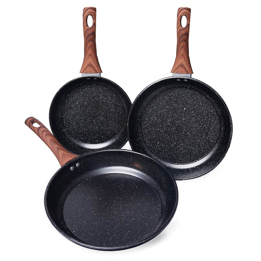 Set De 3 Poêles Granite Hot Chef Noir 20 , 24 et 28Cm