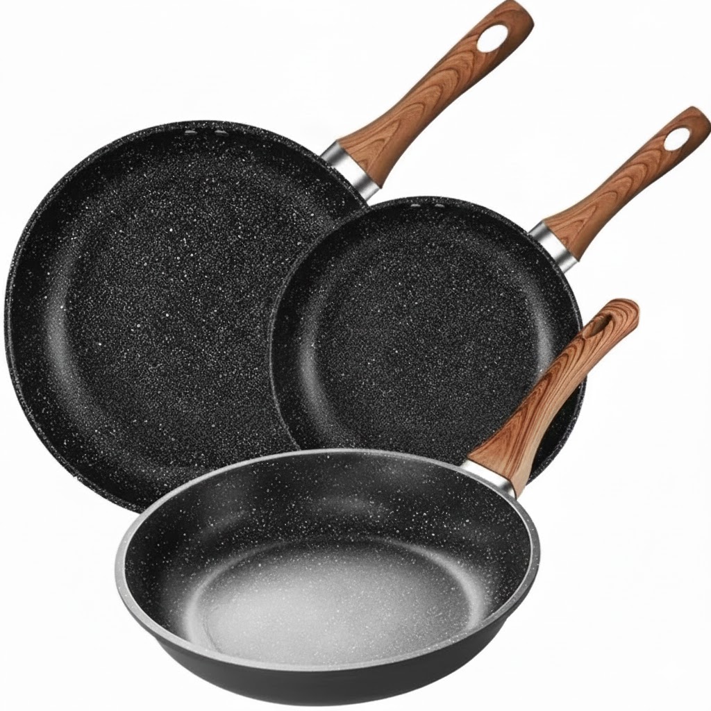 Set De 3 Poêles Granite Hot Chef Noir 20 , 24 et 28Cm