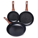 Set De 3 Poêles Granite Hot Chef Noir 20 , 24 et 28Cm