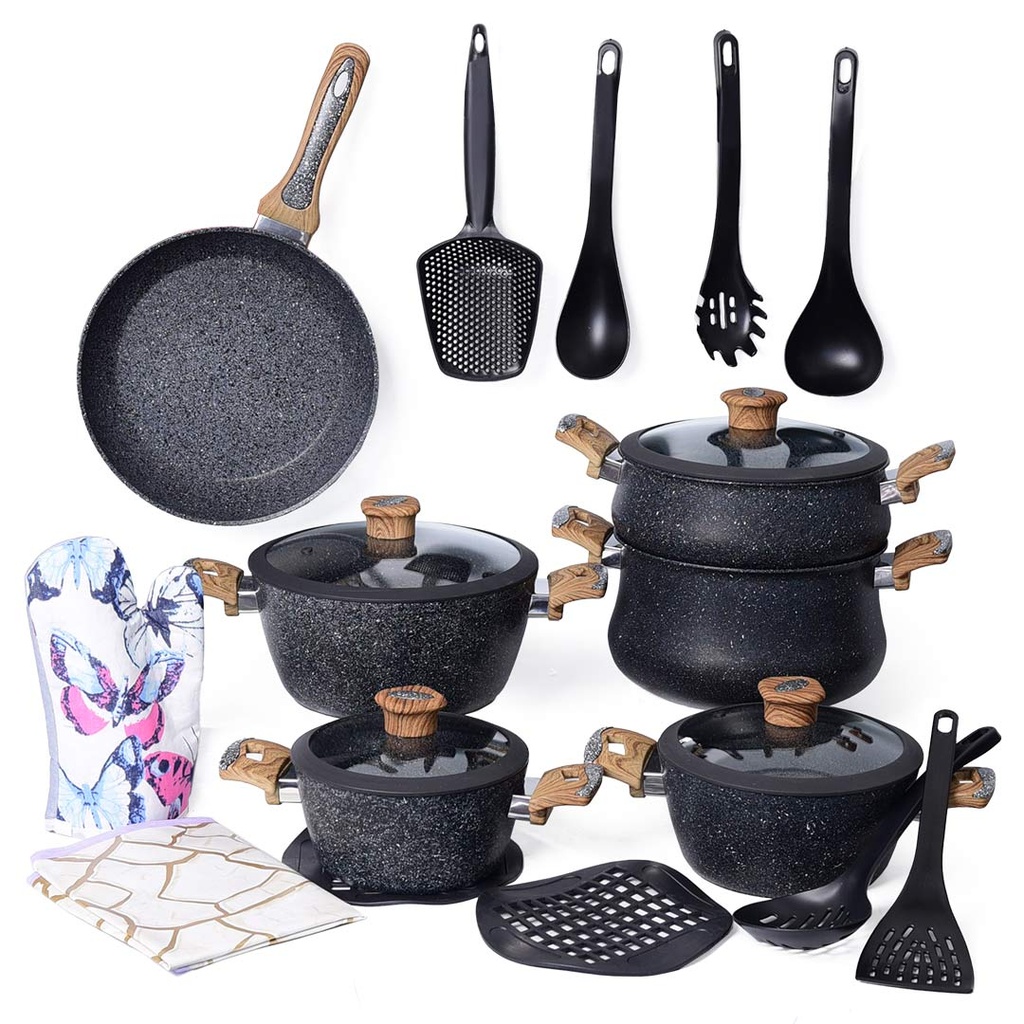 [WHM-680-N] Batterie De Cuisine Vivaldi-  20 Pieces En Granit- Noir