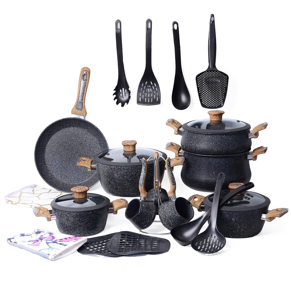 Batterie De Cuisine Vivaldi  24 Pieces En Granite Noir