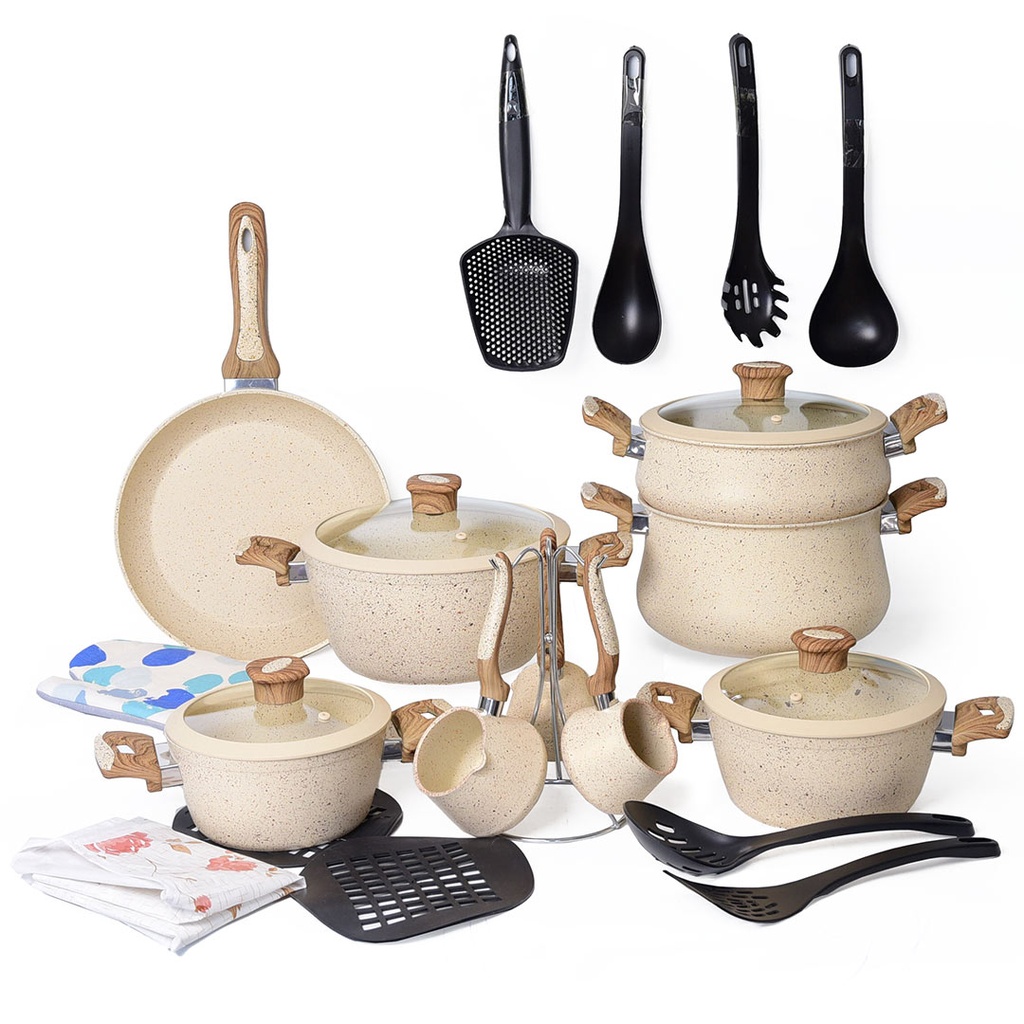 [WHM-773-B] Batterie De Cuisine Vivaldi  24 Pieces En Granite Beige