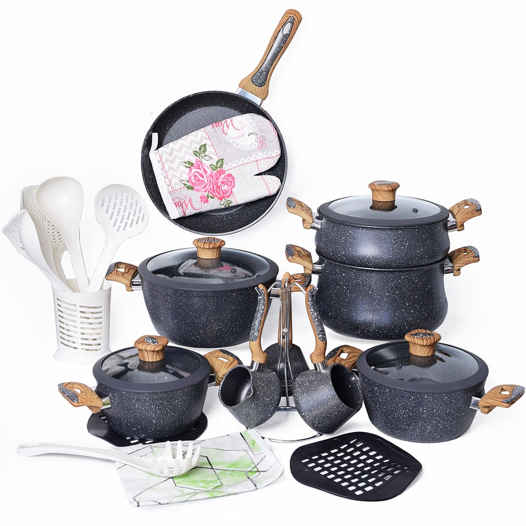 Batterie De Cuisine Vivaldi  24 Pieces En Granite Gris