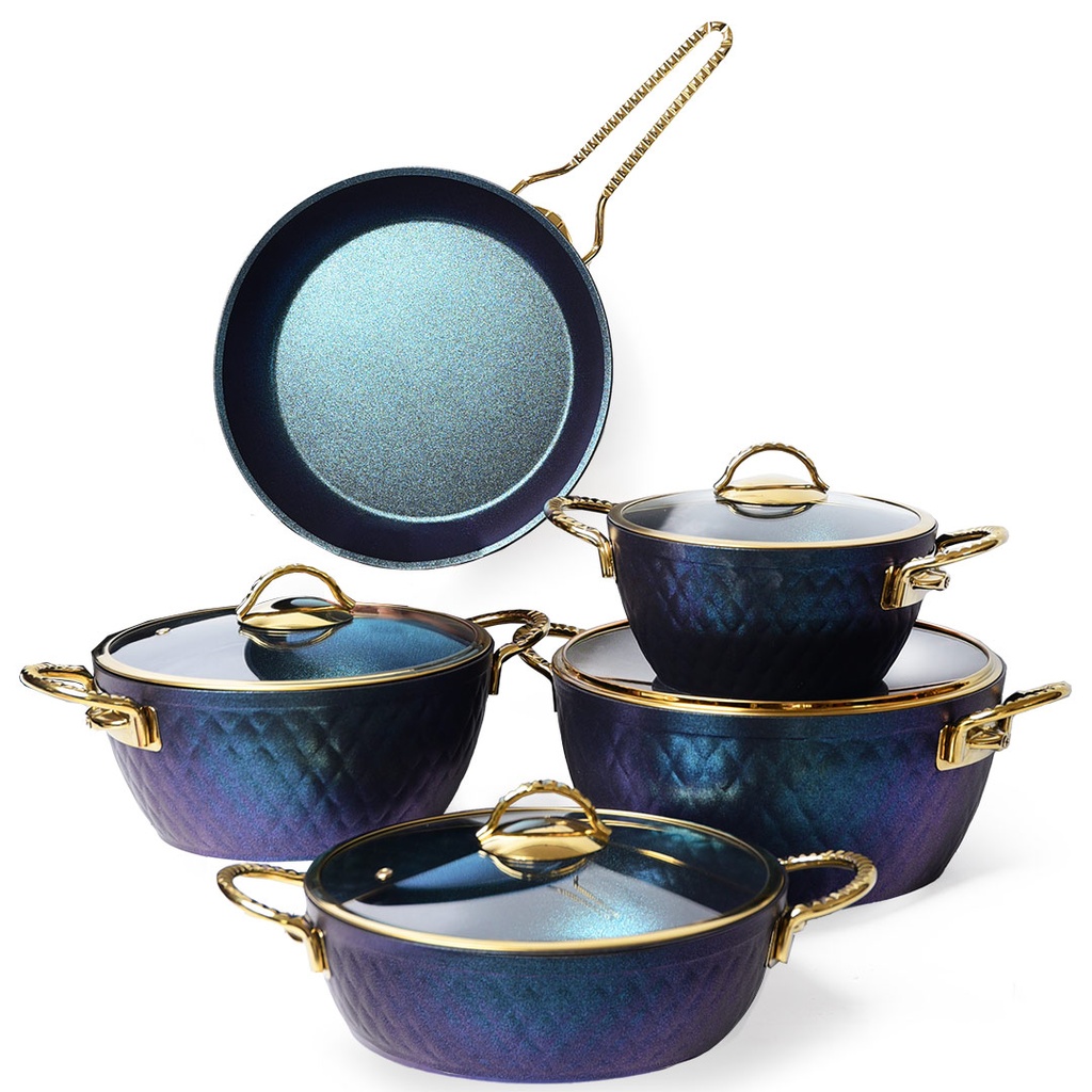 [WHM-1612-B] Batterie De Cuisine Vivaldi Lidya Diamond 9 Pièces Granite Bleu