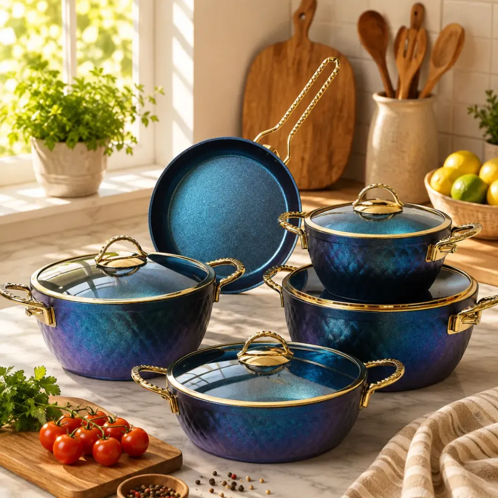 [WHM-1612-B] Batterie De Cuisine Vivaldi-9 Pièces Granite Bleu