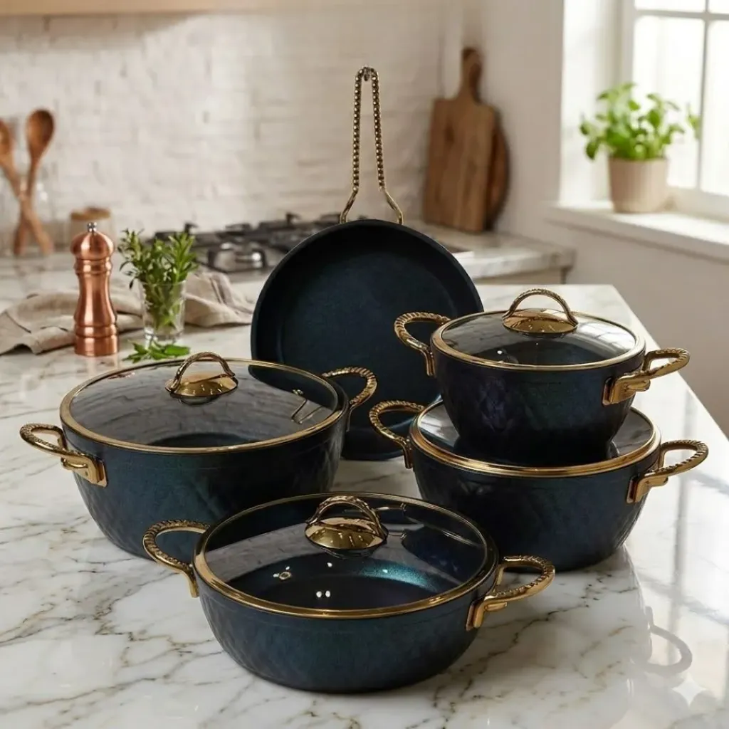 [WHM-1612-B] Batterie De Cuisine Vivaldi-9 Pièces Granite Bleu