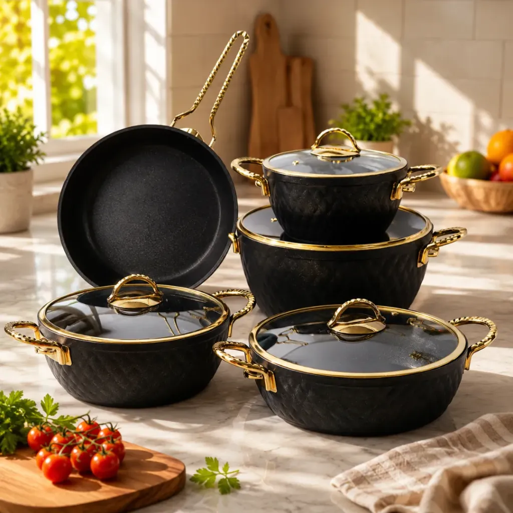 [WHM-1612-N] Batterie De Cuisine Vivaldi Lidya Diamond 9 Pièces Granite Noir