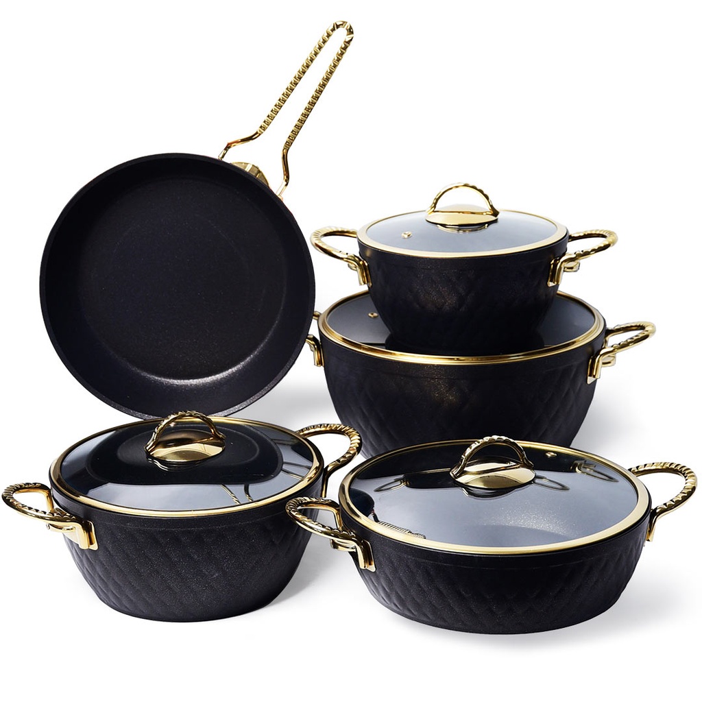 [WHM-1612-N] Batterie De Cuisine Vivaldi Lidya Diamond 9 Pièces Granite Noir