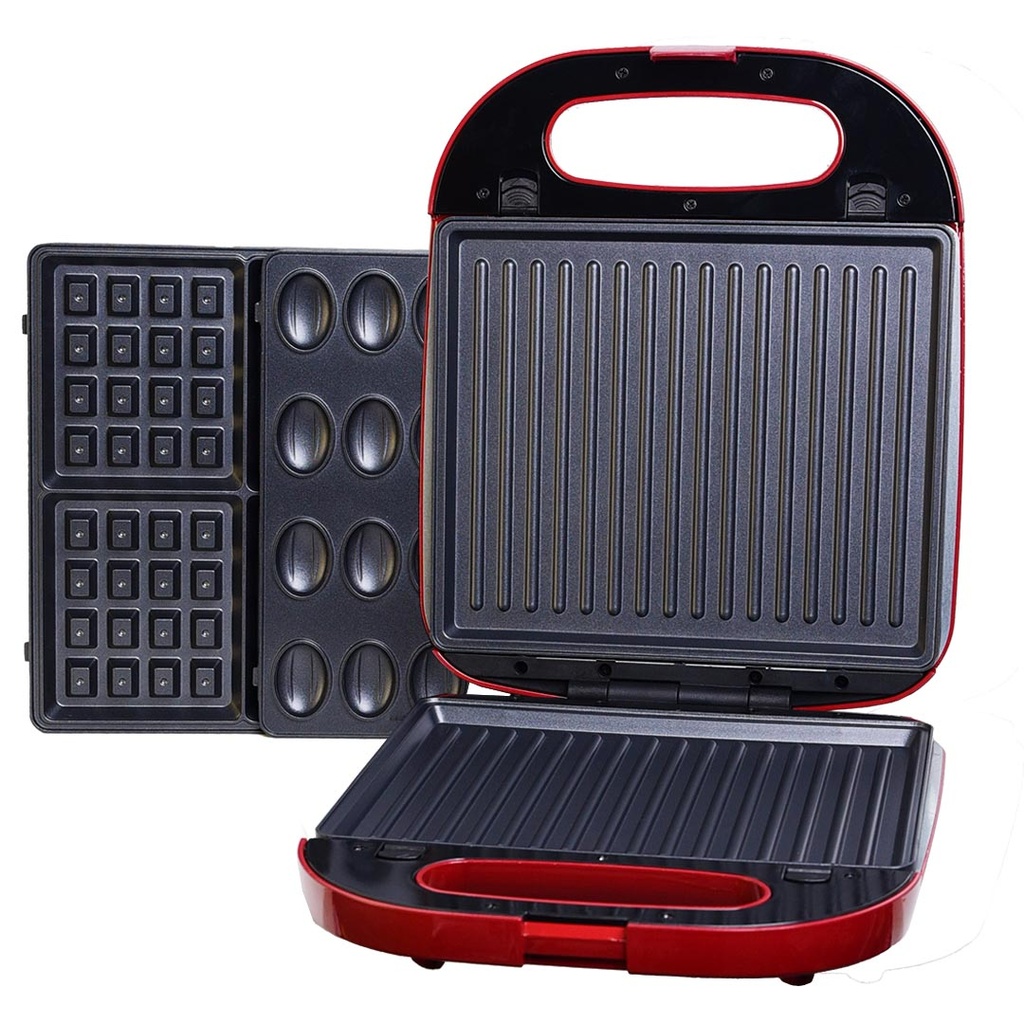 [HK465R] Appareil De Cuisson 3en1 Florence Panini Gaufre Zouza 1400W- Rouge