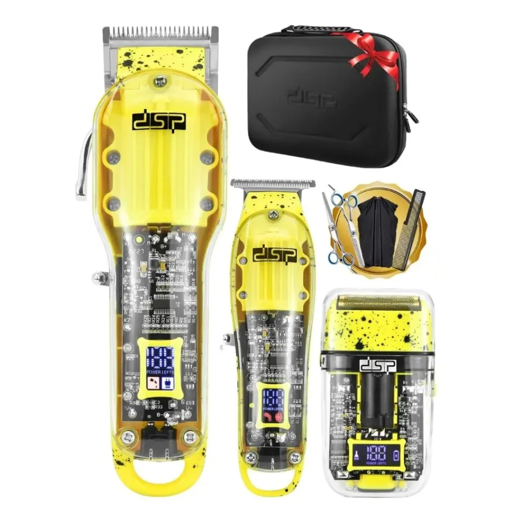 Kit Tondeuse & Rasoir 3 EN1 Professionnel DSP - 8W - Jaune