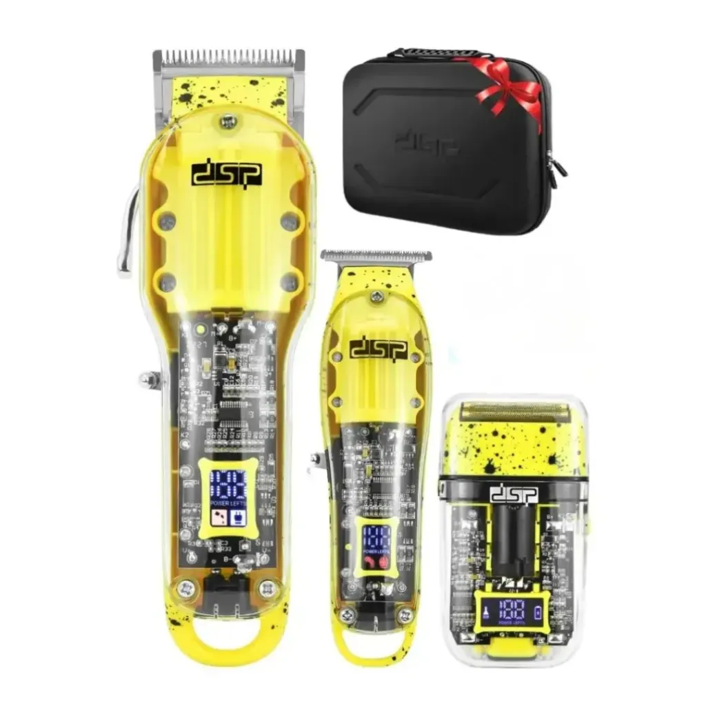 [80105-J] Kit Tondeuse & Rasoir 3 EN1 Professionnel DSP - 8W - Jaune