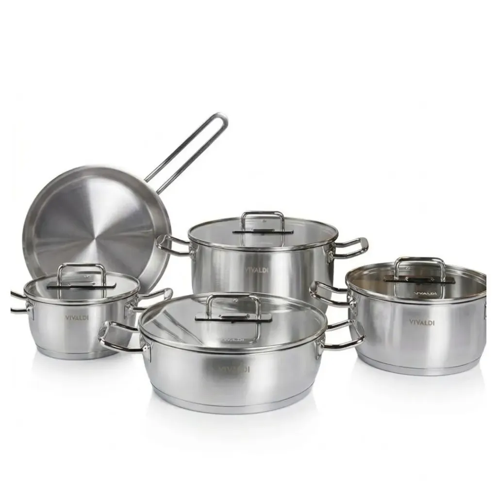 [VIV-CRISTAL] Batterie De Cuisine Vivaldi Crystal 9 pieces En Inox 18/10 Argent