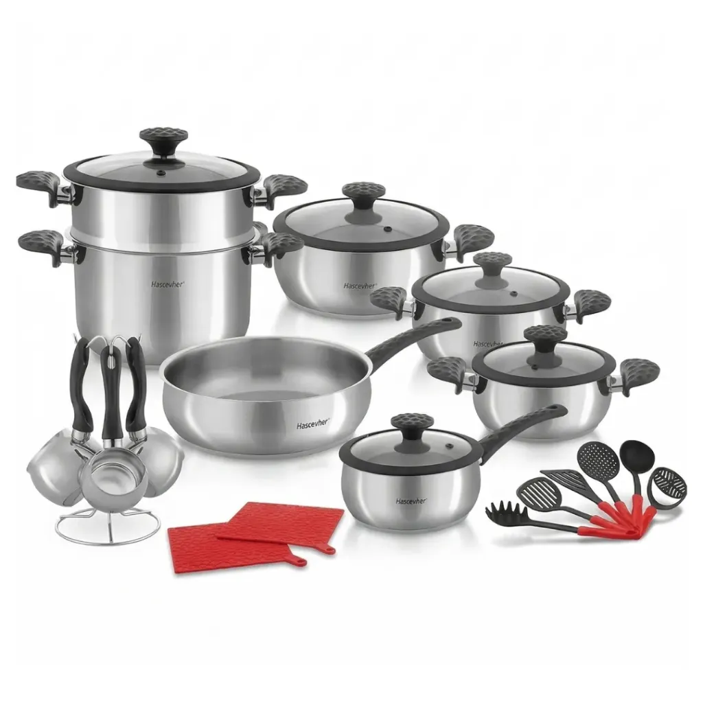 [SAI-24INX] Batterie de Cuisine 24 Pièces Inox 18/10 Hascevher