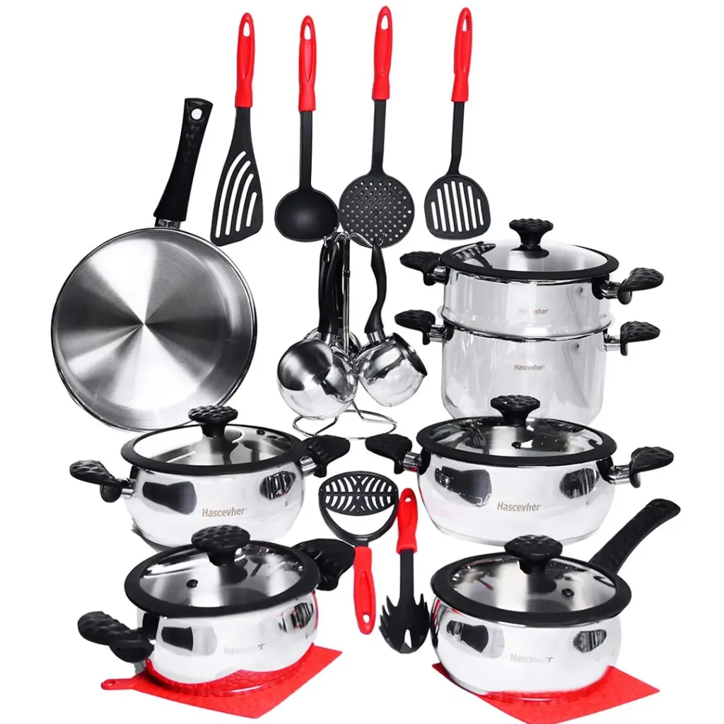 [SAI-24INX] Batterie de Cuisine 24 Pièces Inox 18/10 Hascevher