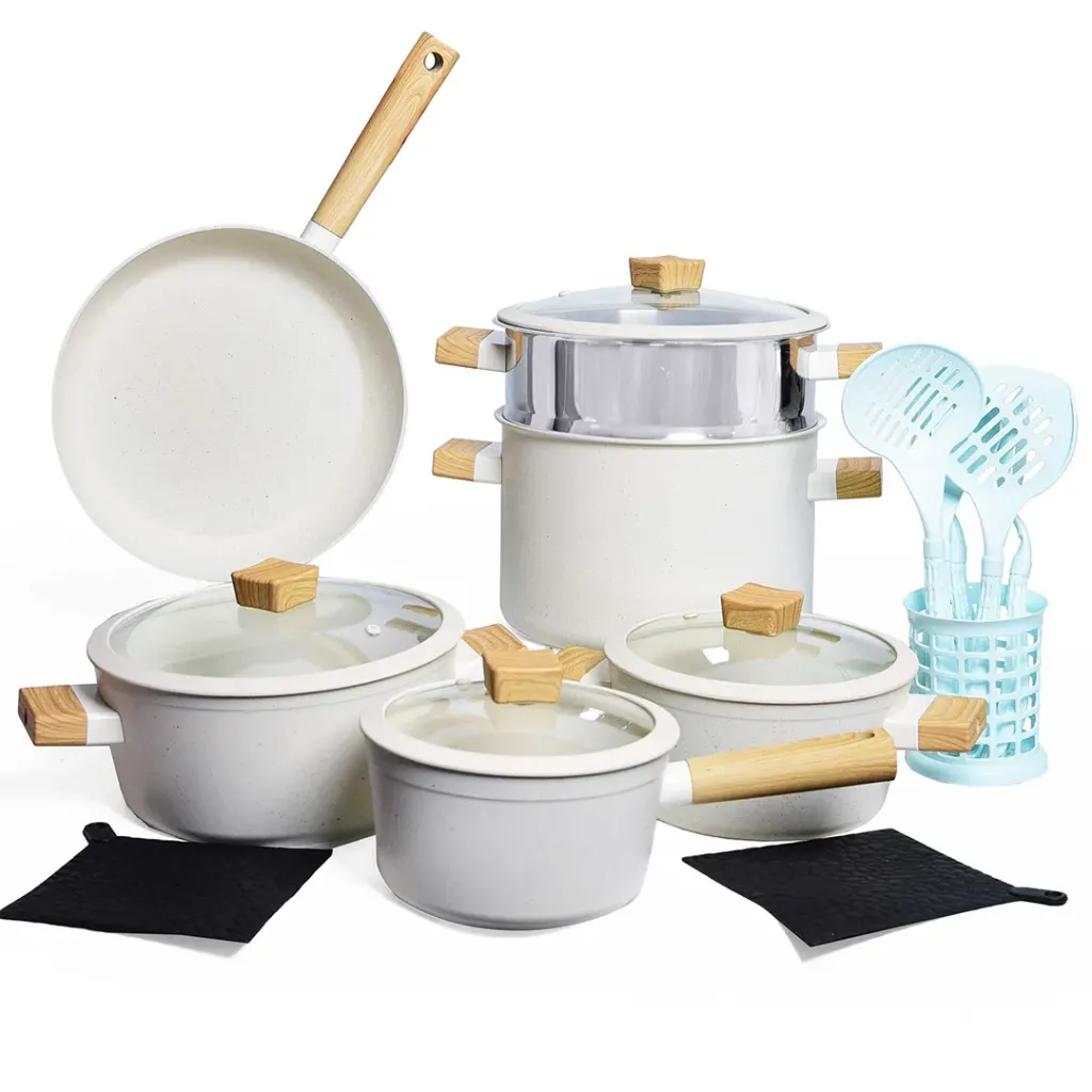 [SAI-18G-B] Batterie de Cuisine 18 Pièces Granite- Hascevher - Beige