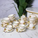 Service à Café 24 Pièces en Porcelaine Blanche - Motif Floral