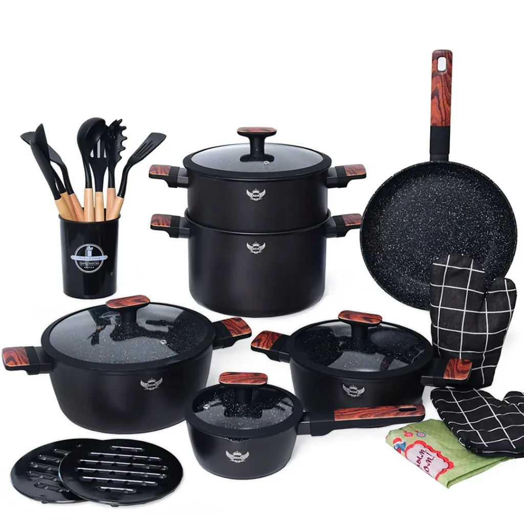 Batterie De Cuisine Sizar 21 Pièces Granit - Noir