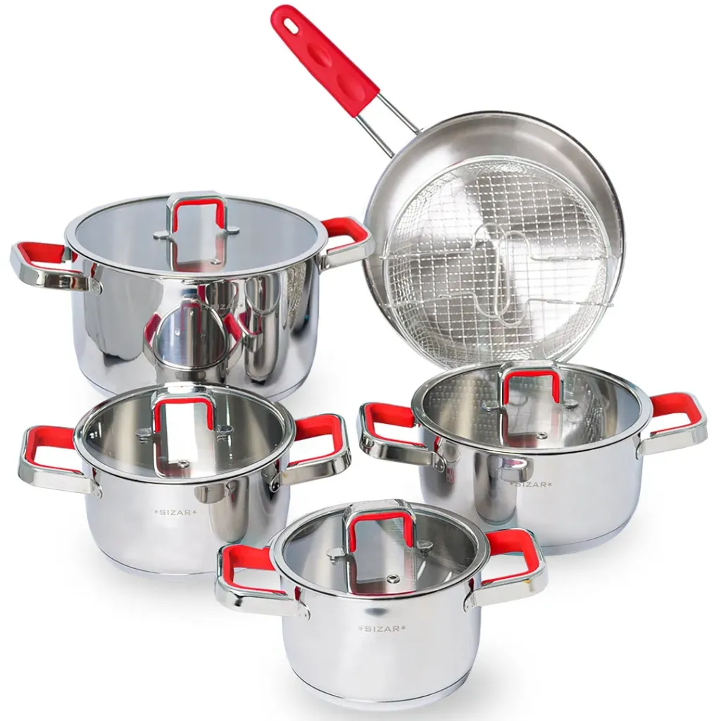 [SZR11P-R] Batterie De Cuisine Sizar 11 Pièces En Inox 18/10 - Rouge