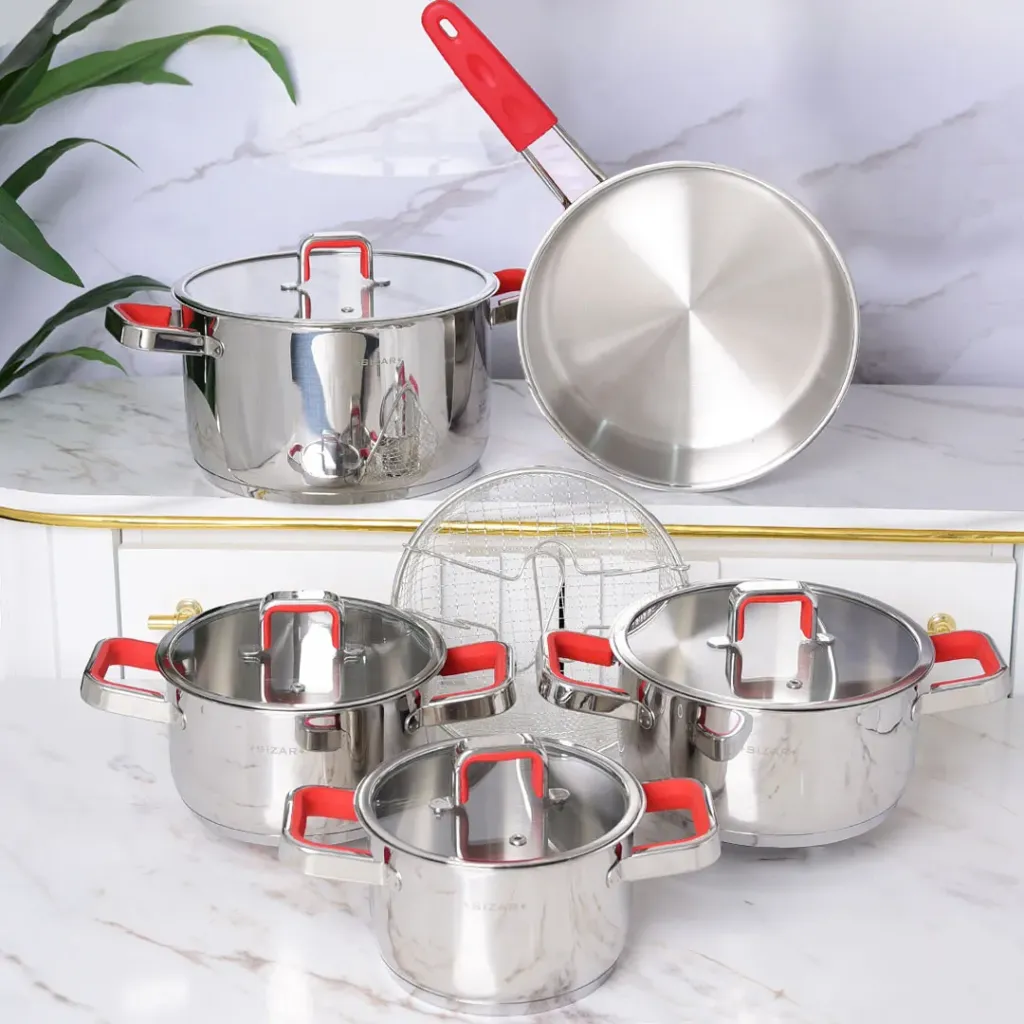 [SZR11P-R] Batterie De Cuisine Sizar 11 Pièces En Inox 18/10 - Rouge