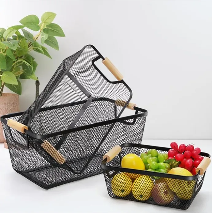 [WHM5-123-N] Pack de 3 Paniers de Rangement en Métal - Noir
