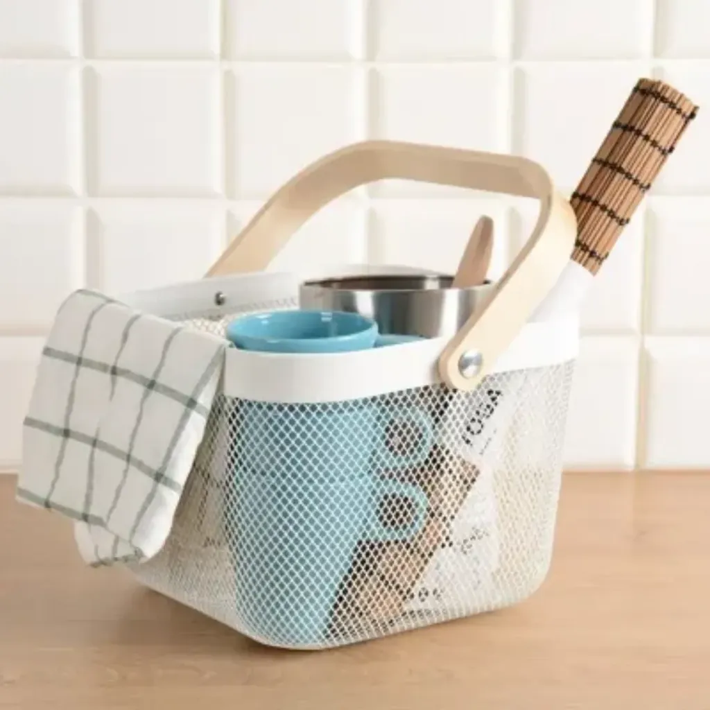 [WHM5-4-B] Panier de Rangement Carré en Métal-Beige